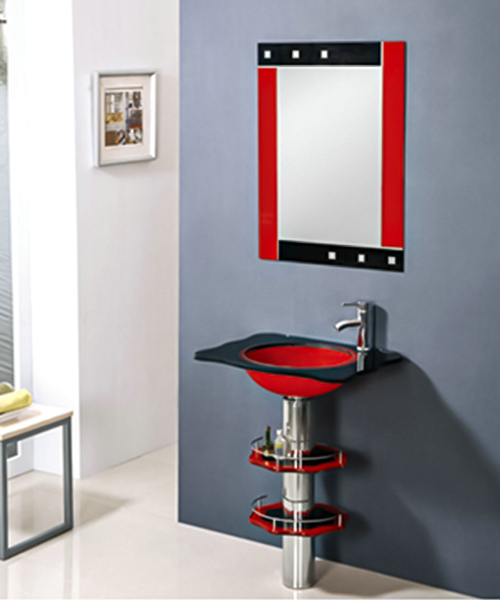 Lavabo da toeletta in vetro leggero con mobiletto in acciaio inossidabile JH-888-1