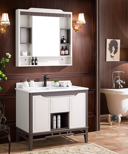 Piano di lavoro / lavabo: resina, pietra fenice, ardesia, ceramica può essere realizzato, splendida, vendita calda Bagno in stile moderno Mobile doccia di lusso con mobile a specchio JH-P1916